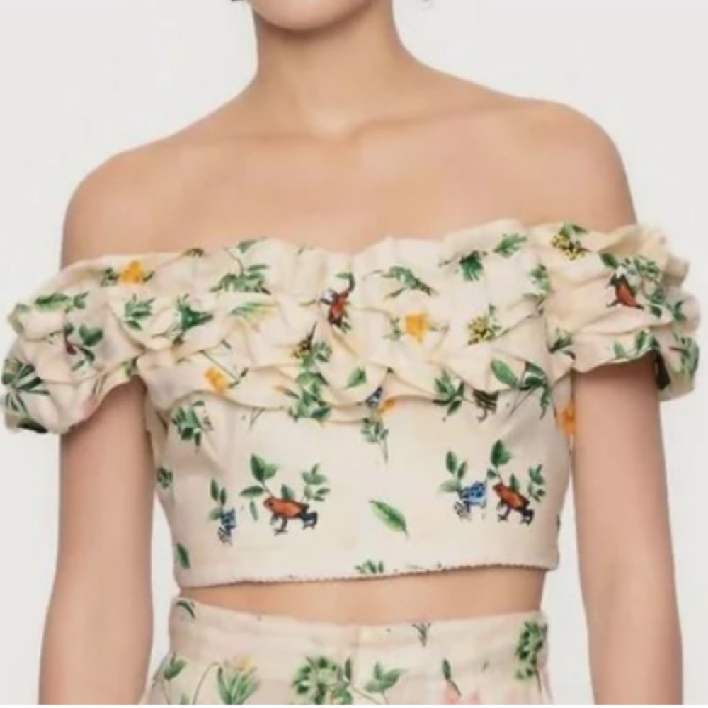 AGUA BY AGUA BENDITA ACEITUNA RANAS LINEN CROP TOP MULTICOLOR Size LARGE NWT